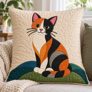 Calico Cat Quilt Pattern, Applique & Collage Quilt, Cat Quilt Pattern PDF, Patchwork Wall Hanging, Folk Art Quilt Template image 3