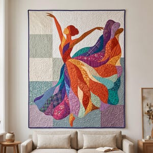 Ballerina-Quiltmuster, PDF-Vorlage für Applikationen mit offenen Kanten, Tänzer-Quiltmuster, Patchwork-Wandbehang, Quiltvorlage im Volkskunststil Bild 17