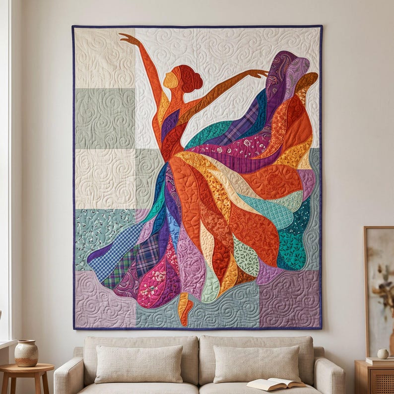 Ballerina-Quiltmuster, PDF-Vorlage für Applikationen mit offenen Kanten, Tänzer-Quiltmuster, Patchwork-Wandbehang, Quiltvorlage im Volkskunststil Bild 17