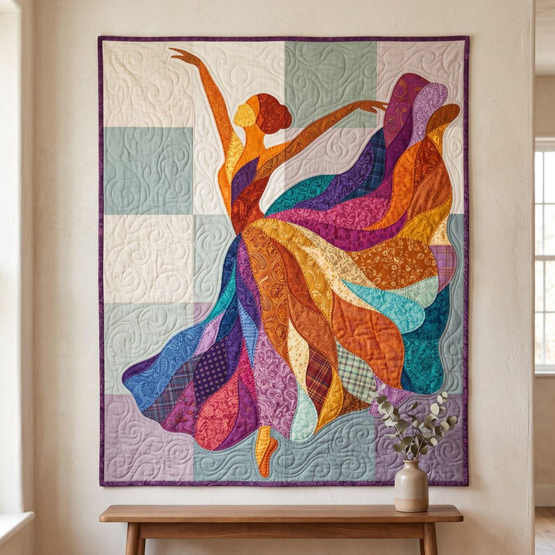 Ballerina-Quiltmuster, PDF-Vorlage für Applikationen mit offenen Kanten, Tänzer-Quiltmuster, Patchwork-Wandbehang, Quiltvorlage im Volkskunststil Bild 16