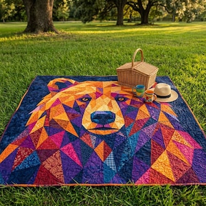 Patrón de edredón de oso, aplique termoadhesivo geométrico con borde sin rematar, patrón de edredón de animales en PDF, tapiz de pared de patchwork, plantilla de edredón de arte popular imagen 12