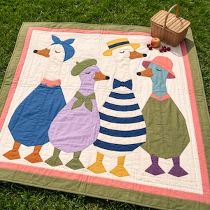 Dressed Geese Quilt Pattern, 2 Designs & 5 Sizes up to 60in, Raw Edge Fusible Applique, Animal Quilt Pattern PDF, Folk Art Geese Bed Quilt image 16