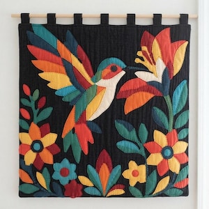 Patrón de colcha de colibrí, patrón de colcha de pared de pájaros en PDF, colcha de apliques para principiantes, aplique termoadhesivo con borde sin rematar imagen 7