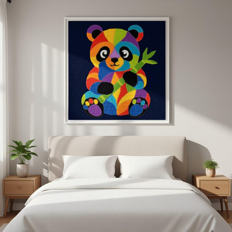 Patrón de edredón de panda, patrón de edredón para colgar en la pared de la habitación infantil en PDF, edredón de apliques fácil para principiantes, aplique termoadhesivo con borde sin rematar imagen 5