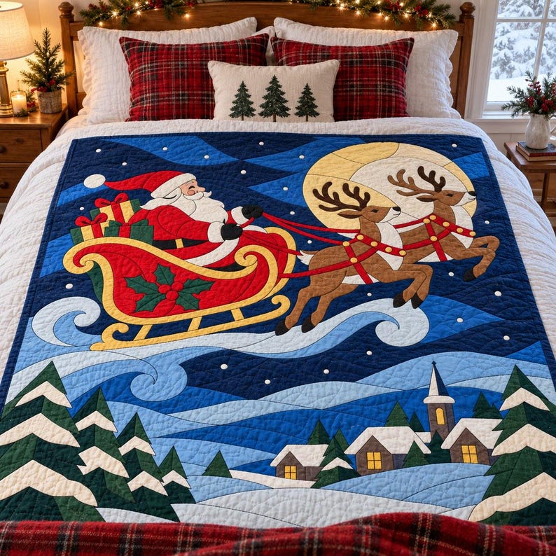 Santa Sleigh Quilt Pattern, Applique & Collage Quilt, Christmas Quilt Pattern PDF, Stained Glass Patchwork Wall Hanging, Reindeer Quilt image 11