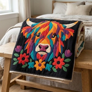 Highland Cow Quilt Pattern, Cow Wall Hanging Quilt Pattern PDF, Easy Applique Quilt for Beginners, Raw Edge Fusible Applique image 7