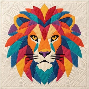 Löwen-Quiltmuster, Löwen-Wandbehang-Quiltmuster (PDF), Einfaches Applikationsquiltmuster für Anfänger, Applikation mit offener Kante zum Aufbügeln Bild 4