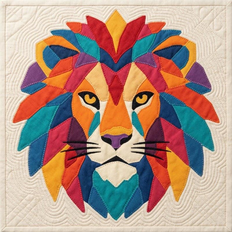 Löwen-Quiltmuster, Löwen-Wandbehang-Quiltmuster (PDF), Einfaches Applikationsquiltmuster für Anfänger, Applikation mit offener Kante zum Aufbügeln Bild 4