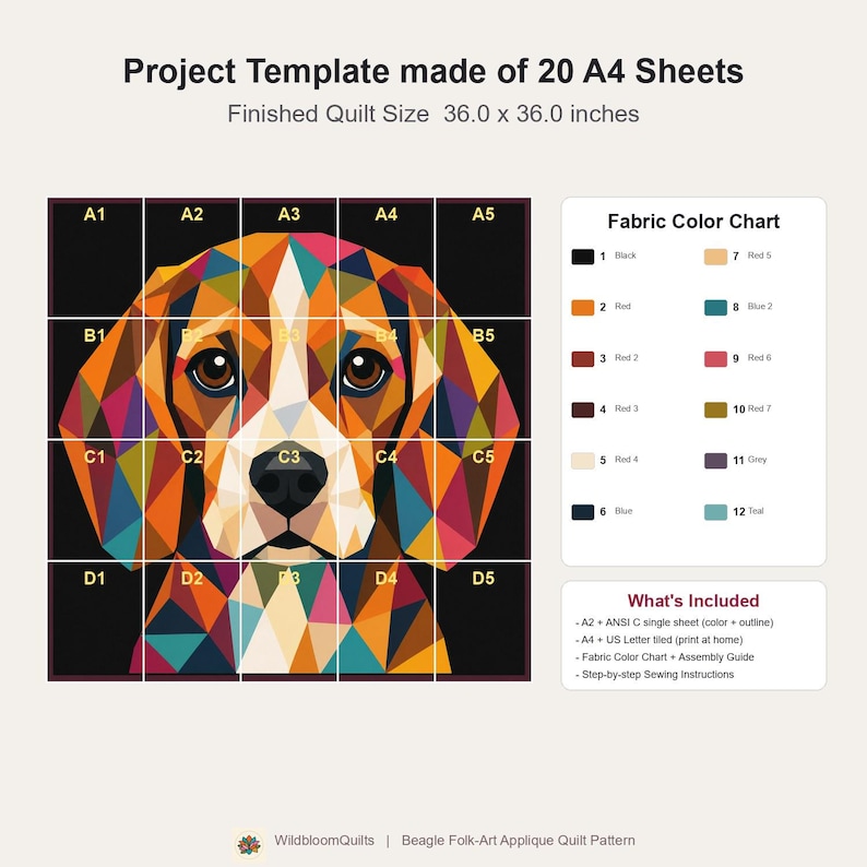 Beagle Quilt Pattern, Dog Wall Hanging Quilt Pattern PDF, Applique Quilt Pattern for Beginners, Dog Lover Gift, Raw Edge Fusible Applique image 11
