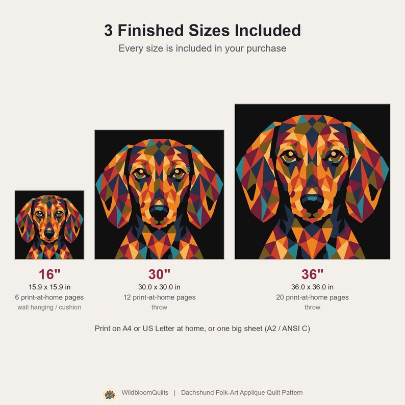 Dachshund Quilt Pattern, Dog Wall Hanging Quilt Pattern PDF, Applique Quilt Pattern, Doxie Lover Gift, Raw Edge Fusible Applique image 3