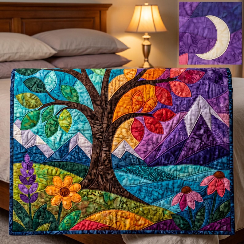 Landscape Tree Quilt Pattern, Applique & Collage Quilt PDF, Folk Art Nature Wall Hanging, Raw Edge Fusible Applique image 17