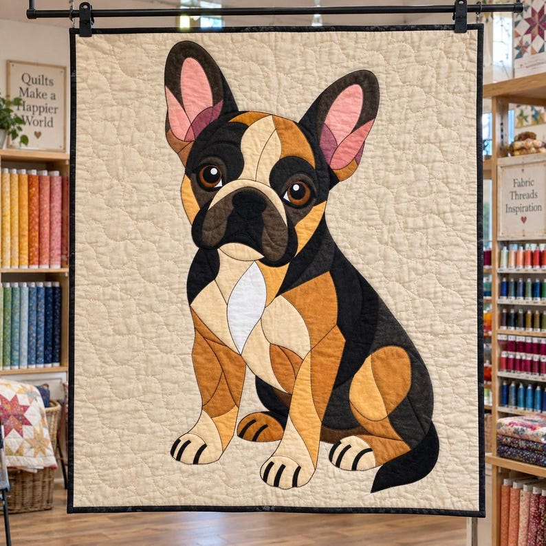 French Bulldog Quilt Pattern, Applique & Collage Quilt, Dog Quilt Pattern PDF, Patchwork Wall Hanging, Folk Art Quilt Template image 4