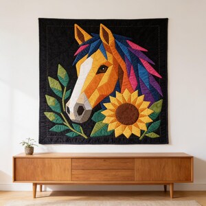Horse Quilt Pattern, Horse Wall Hanging Quilt Pattern PDF, Easy Applique Quilt for Beginners, Raw Edge Fusible Applique image 6