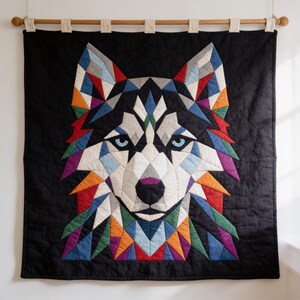 Husky Quilt Pattern, Dog Wall Hanging Quilt Pattern PDF, Beginner Applique Quilt Pattern, Wolf Dog Wall Quilt, Raw Edge Fusible Applique image 8