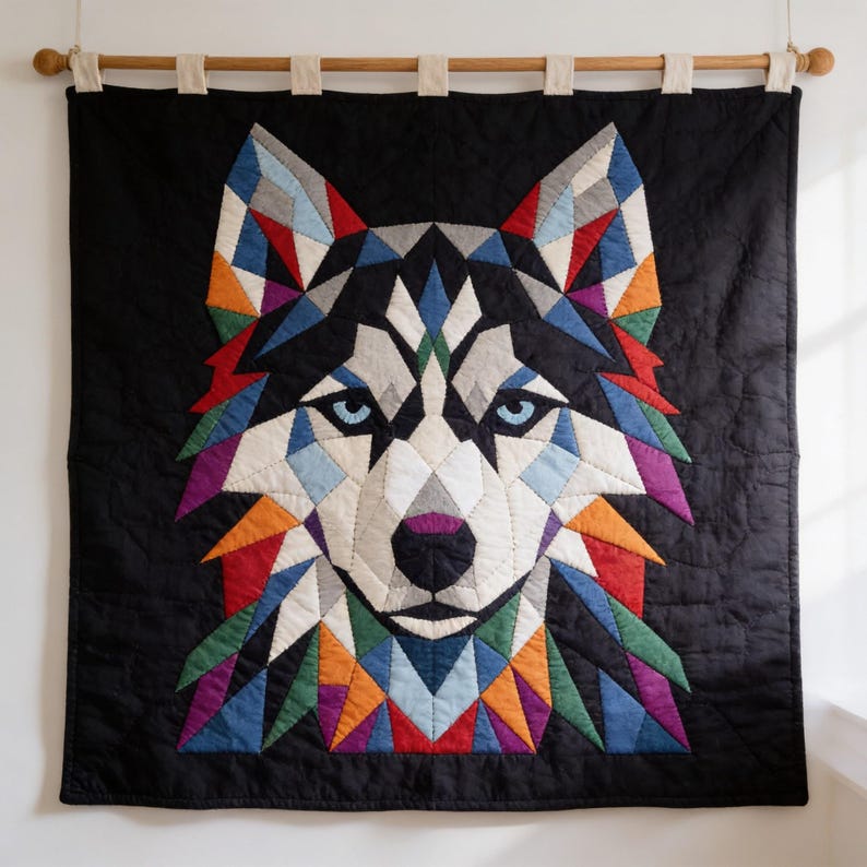 Husky Quilt Pattern, Dog Wall Hanging Quilt Pattern PDF, Beginner Applique Quilt Pattern, Wolf Dog Wall Quilt, Raw Edge Fusible Applique image 8