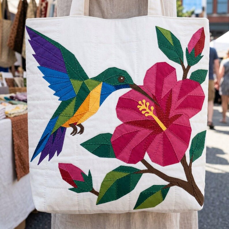Hummingbird Quilt Pattern, Raw Edge Fusible Applique PDF, Tropical Bird Quilt Pattern, Hibiscus Patchwork Wall Hanging image 15