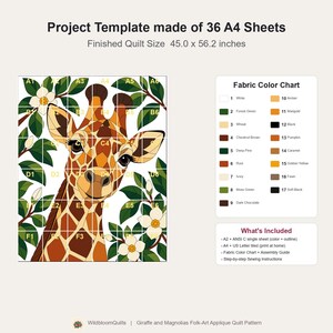 Giraffen-Quiltmuster, Applikations- und Collage-Quilt, Tier-Quiltmuster (PDF), Magnolien-Wandbehang im Volkskunststil, Patchwork-Vorlage Bild 16