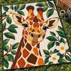 Giraffen-Quiltmuster, Applikations- und Collage-Quilt, Tier-Quiltmuster (PDF), Magnolien-Wandbehang im Volkskunststil, Patchwork-Vorlage Bild 11