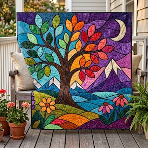 Landscape Tree Quilt Pattern, Applique & Collage Quilt PDF, Folk Art Nature Wall Hanging, Raw Edge Fusible Applique image 14