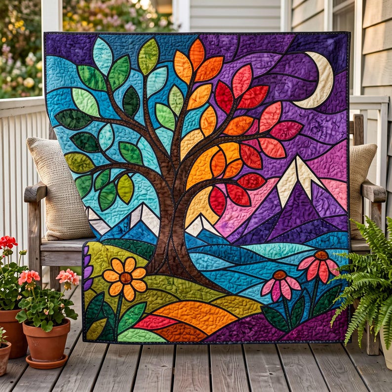 Landscape Tree Quilt Pattern, Applique & Collage Quilt PDF, Folk Art Nature Wall Hanging, Raw Edge Fusible Applique image 14