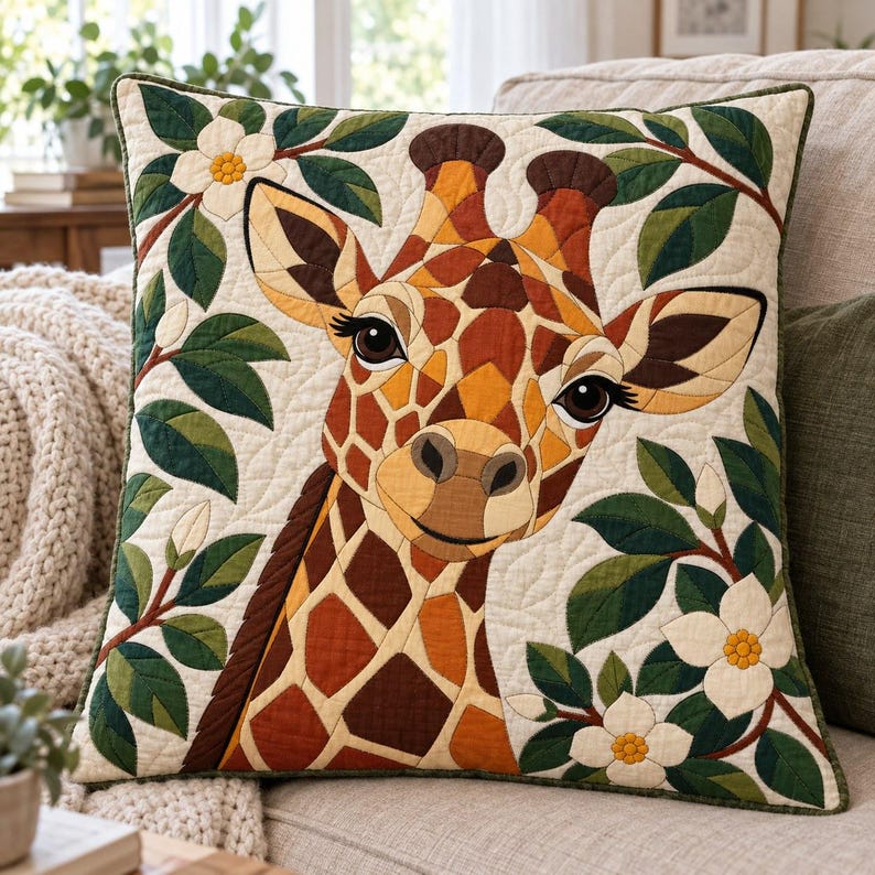 Giraffen-Quiltmuster, Applikations- und Collage-Quilt, Tier-Quiltmuster (PDF), Magnolien-Wandbehang im Volkskunststil, Patchwork-Vorlage Bild 4