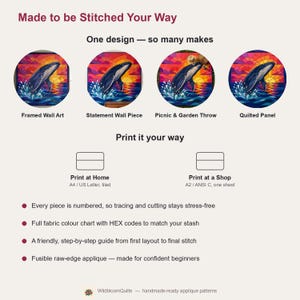 Humpback Whale Quilt Pattern, Raw Edge Fusible Applique PDF, Ocean Animal Quilt Pattern, Patchwork Wall Hanging, Folk Art Quilt Template image 13