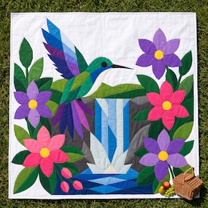 Hummingbird Quilt Pattern, Bird Wall Hanging Quilt Pattern PDF, Beginner Applique Quilt, Raw Edge Fusible Applique image 10