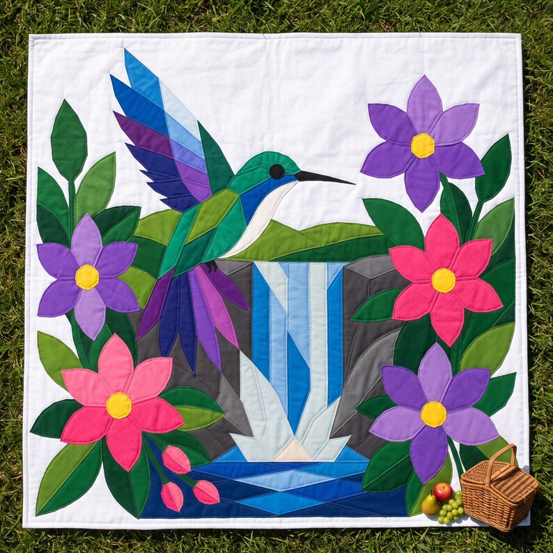 Hummingbird Quilt Pattern, Bird Wall Hanging Quilt Pattern PDF, Beginner Applique Quilt, Raw Edge Fusible Applique image 10