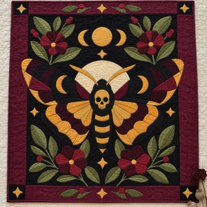 Death's Head Moth Quilt Pattern, Applique & Collage Quilt, Gothic Moth PDF Pattern, Patchwork Wall Hanging, Folk Art Quilt Template image 13