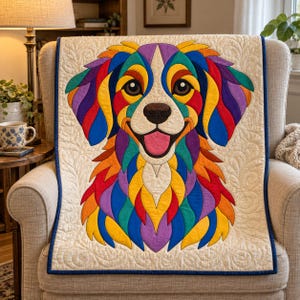 Patrón de edredón de perro Rainbow Retriever, edredón con apliques y collage, patrón de edredón de animales en PDF, tapiz de pared de patchwork, plantilla de perro de arte popular imagen 5