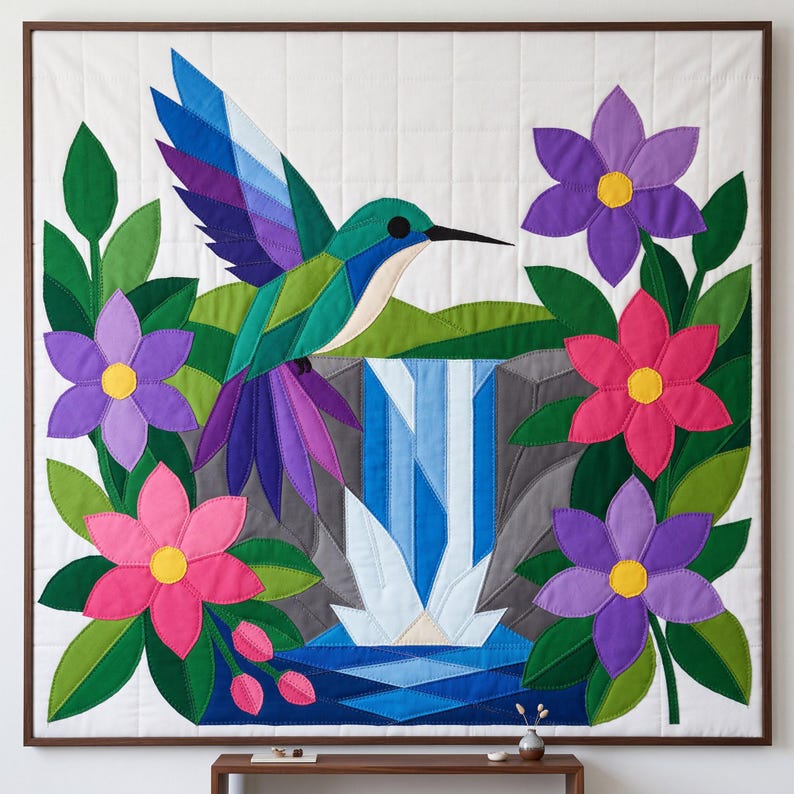 Hummingbird Quilt Pattern, Bird Wall Hanging Quilt Pattern PDF, Beginner Applique Quilt, Raw Edge Fusible Applique image 4