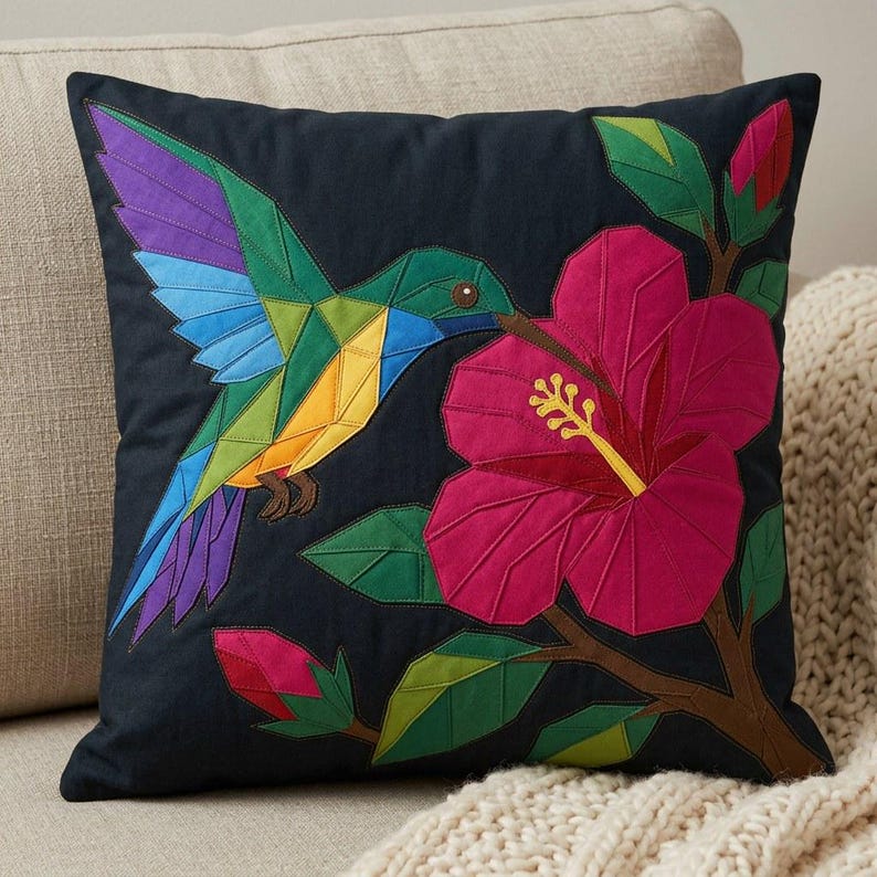 Hummingbird Quilt Pattern, Raw Edge Fusible Applique PDF, Tropical Bird Quilt Pattern, Hibiscus Patchwork Wall Hanging image 17