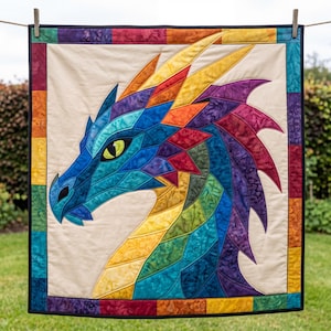 Dragon Quilt Pattern, Applique & Collage Quilt, Animal Quilt Pattern PDF, Patchwork Wall Hanging, Folk Art Dragon Template image 6