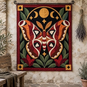 Atlas Moth Quilt Pattern, Applique & Collage Quilt PDF, Moon Phase Quilt Pattern, Folk Art Wall Hanging, Botanical Patchwork Template image 12