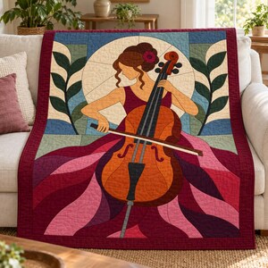 Quiltmuster für Cellisten, Applikations- und Collage-Quilt, Quiltmuster für Musikliebhaber (PDF), Patchwork-Wandbehang, Quiltvorlage im Stil der Volkskunst Bild 10