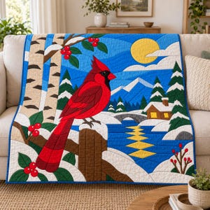 Quiltmuster „Winterkardinal“, Applikations- und Collage-Quilt, Vogel-Quiltmuster (PDF), Patchwork-Wandbehang, Quiltvorlage im Stil der Volkskunst Bild 11