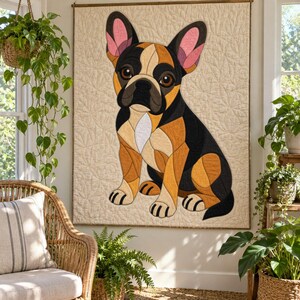 French Bulldog Quilt Pattern, Applique & Collage Quilt, Dog Quilt Pattern PDF, Patchwork Wall Hanging, Folk Art Quilt Template image 7