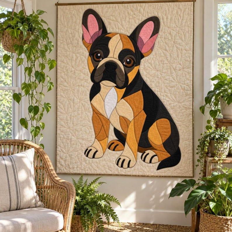French Bulldog Quilt Pattern, Applique & Collage Quilt, Dog Quilt Pattern PDF, Patchwork Wall Hanging, Folk Art Quilt Template image 7
