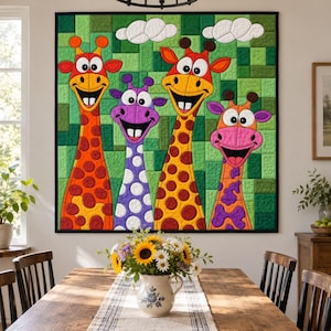 Mönster för giraffquilt, applikation med smältbara kanter i PDF-format, quiltmönster för djur, väggbonad med lapptäcke, mall för quilt med folkkonst bild 5