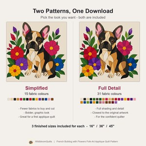 French Bulldog Quilt Pattern, Dog Wall Hanging Quilt Pattern PDF, Applique Quilt Pattern, 2 Colourways & 3 Sizes, Raw Edge Fusible Applique image 2