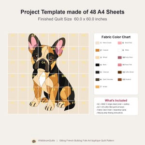 French Bulldog Quilt Pattern, Applique & Collage Quilt, Dog Quilt Pattern PDF, Patchwork Wall Hanging, Folk Art Quilt Template image 18