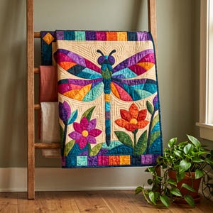 Mönster för trollslända-quilt, applikation med smältbara kanter, quiltmönster i PDF-format, väggbonad med lapptäcke, mall för quilt med folkkonst bild 6