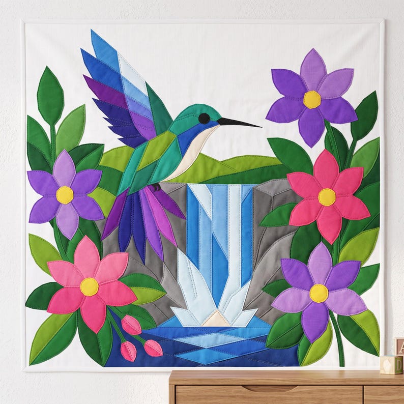 Hummingbird Quilt Pattern, Bird Wall Hanging Quilt Pattern PDF, Beginner Applique Quilt, Raw Edge Fusible Applique image 17