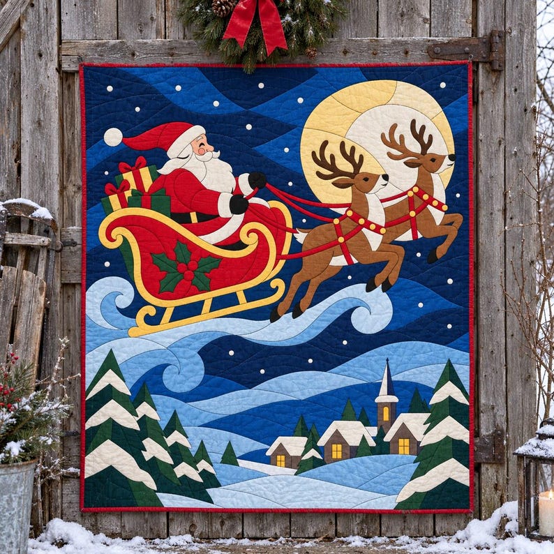 Santa Sleigh Quilt Pattern, Applique & Collage Quilt, Christmas Quilt Pattern PDF, Stained Glass Patchwork Wall Hanging, Reindeer Quilt image 12