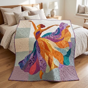 Ballerina-Quiltmuster, PDF-Vorlage für Applikationen mit offenen Kanten, Tänzer-Quiltmuster, Patchwork-Wandbehang, Quiltvorlage im Volkskunststil Bild 4