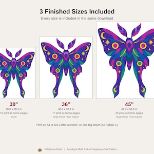 Amethyst Moth Quilt Pattern, Raw Edge Fusible Applique PDF, Celestial Moth Pattern, Patchwork Wall Hanging, Folk Art Quilt Template image 14
