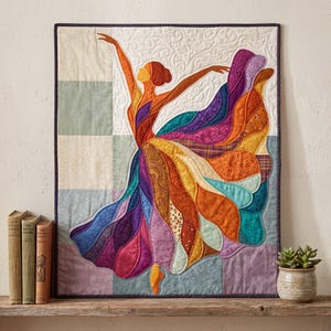 Ballerina-Quiltmuster, PDF-Vorlage für Applikationen mit offenen Kanten, Tänzer-Quiltmuster, Patchwork-Wandbehang, Quiltvorlage im Volkskunststil Bild 12
