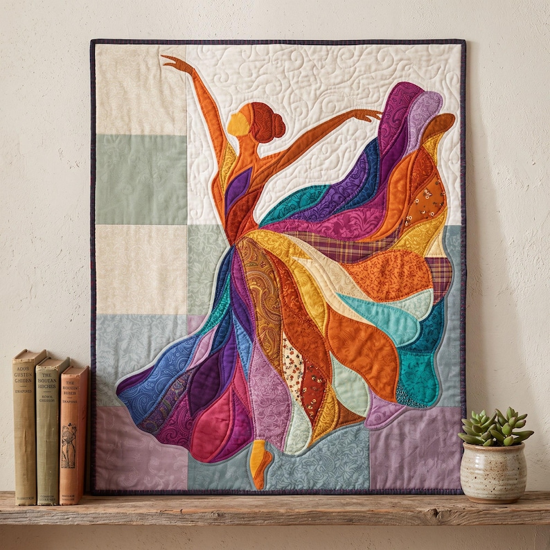 Ballerina-Quiltmuster, PDF-Vorlage für Applikationen mit offenen Kanten, Tänzer-Quiltmuster, Patchwork-Wandbehang, Quiltvorlage im Volkskunststil Bild 12