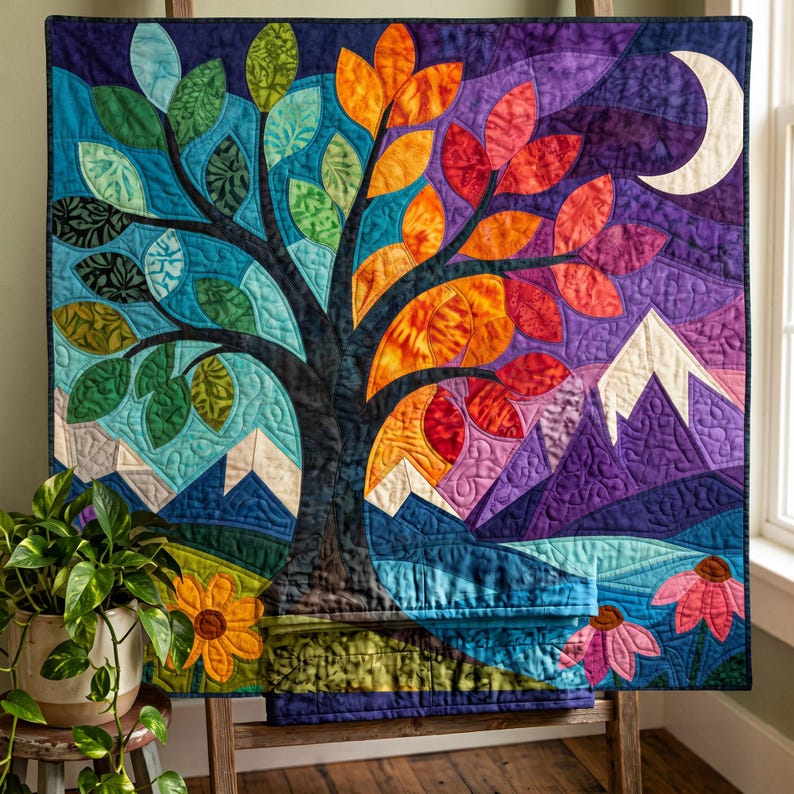 Landscape Tree Quilt Pattern, Applique & Collage Quilt PDF, Folk Art Nature Wall Hanging, Raw Edge Fusible Applique image 7