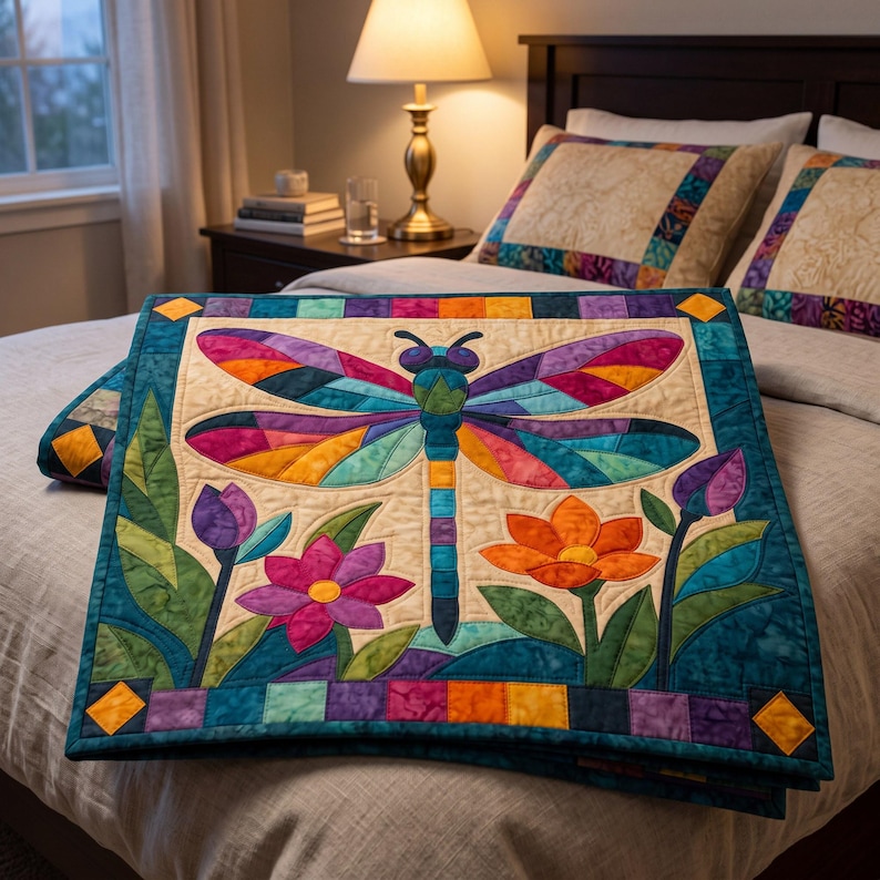 Mönster för trollslända-quilt, applikation med smältbara kanter, quiltmönster i PDF-format, väggbonad med lapptäcke, mall för quilt med folkkonst bild 15
